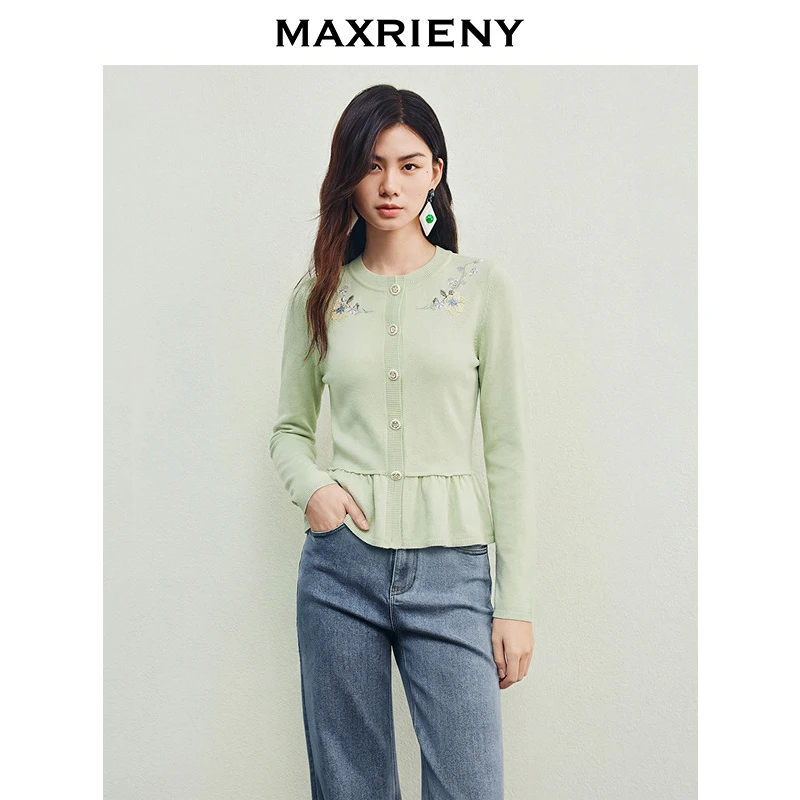 【早鸟提前购】MAXRIENY复古柔焦花卉风针织开衫26春羊毛混纺上衣
