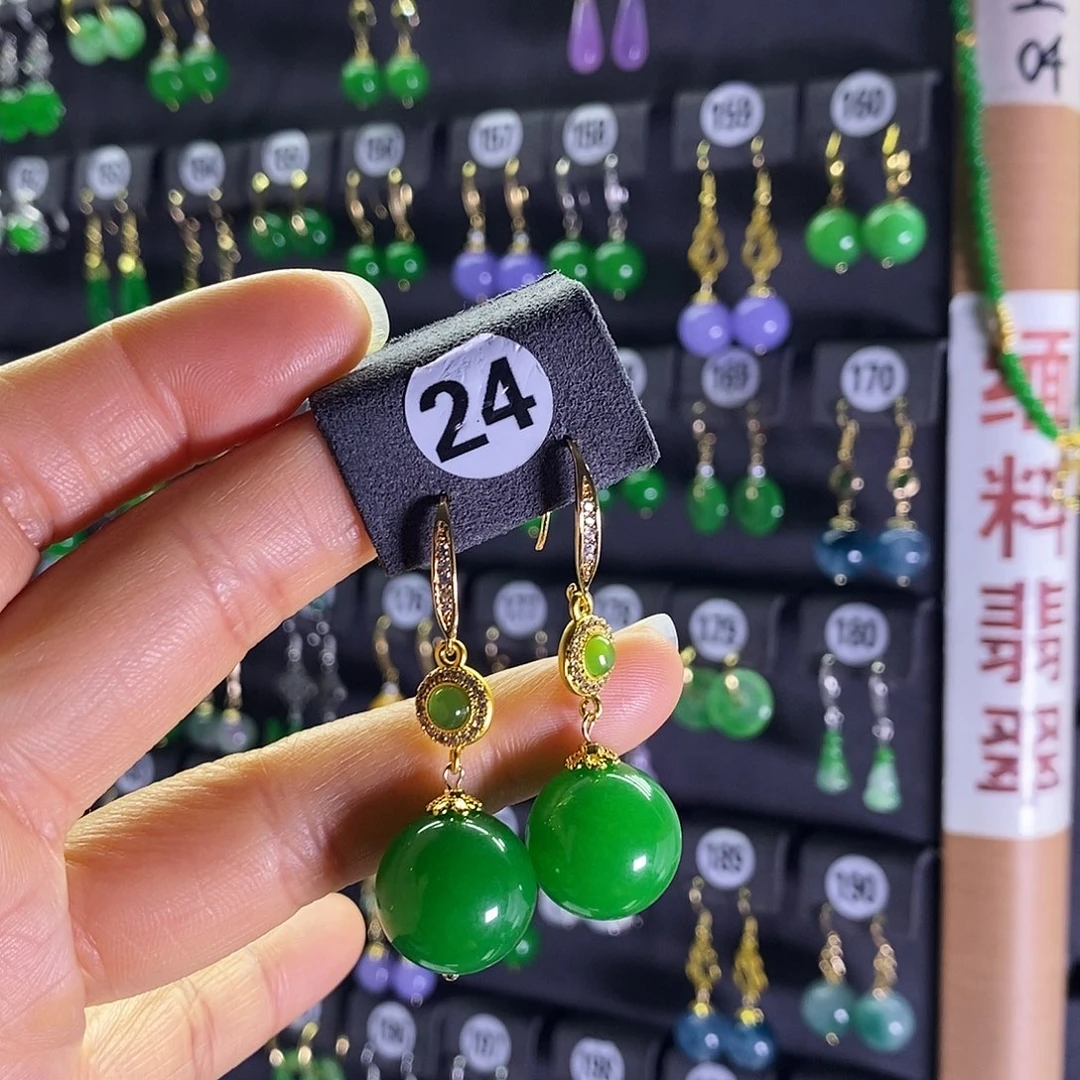 银S925镶嵌翡翠耳饰24