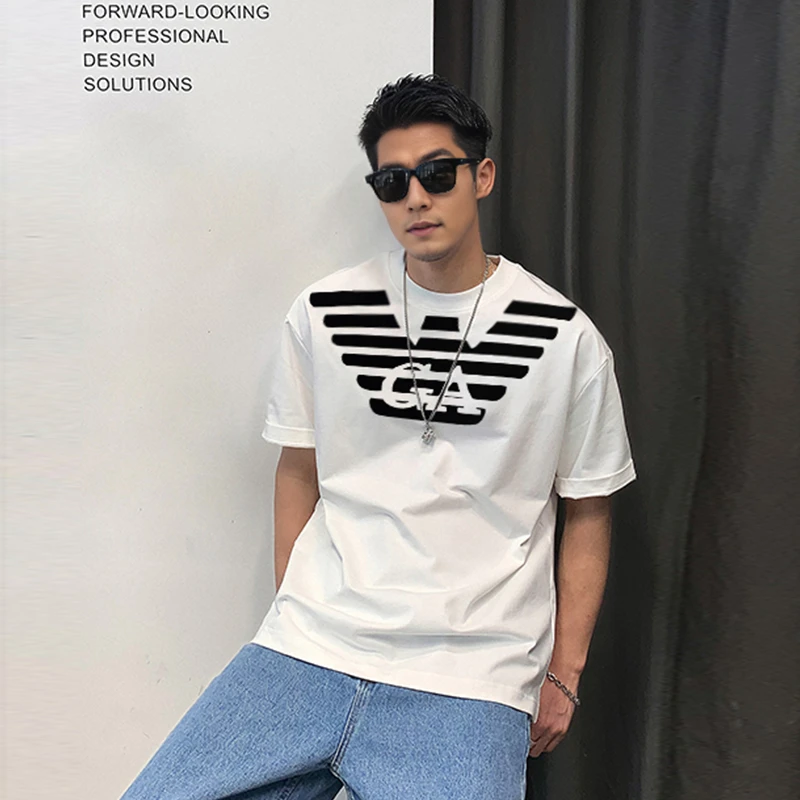 【轻奢男装-植绒大鹰】T2058夏季新款时尚刺绣植绒潮流休闲百搭T恤