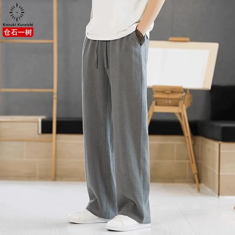 仓石一树夏季棉麻直筒裤男款2025潮流复古百搭休闲裤轻奢痞帅男装