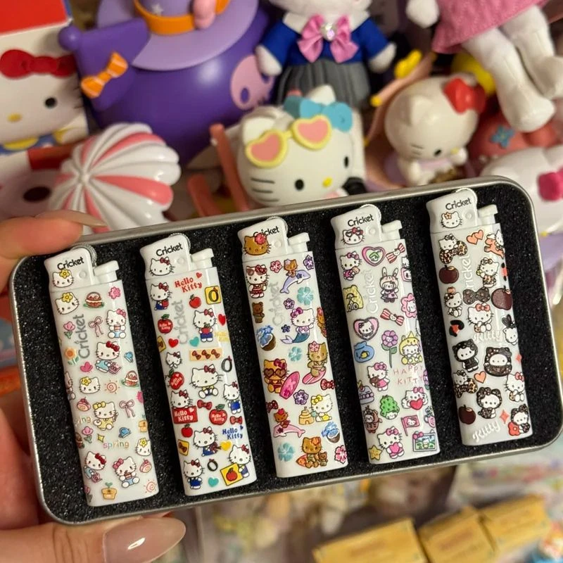 白色新款草蜢打火机diy贴纸三丽鸥可爱kitty凯蒂美甲立体背胶装饰