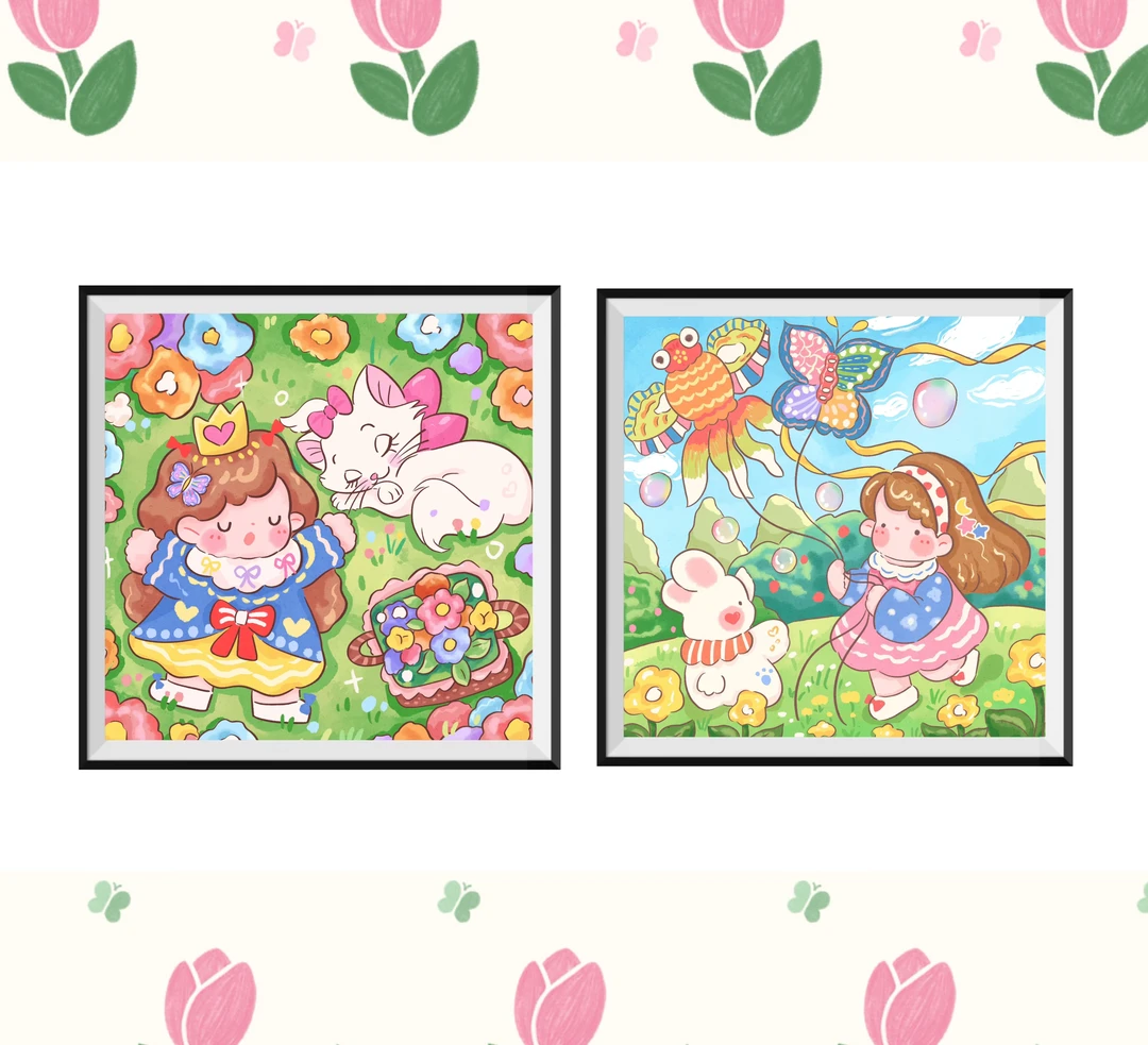 【巧巧原创十字绣】玛丽猫公主/风筝女孩60*60cm加厚棉大格定制款