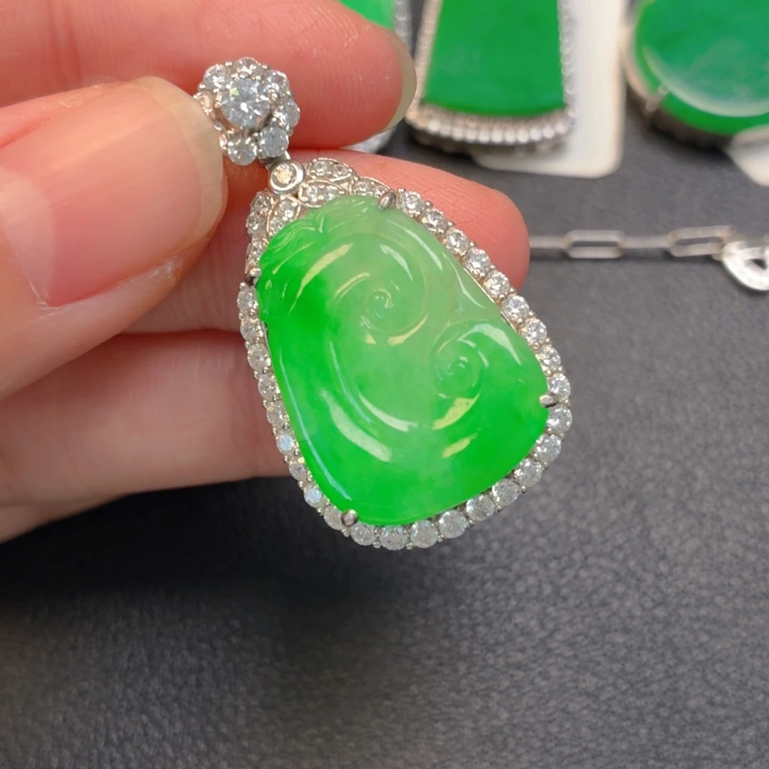 翡翠银S925镶嵌吊坠(不含链)