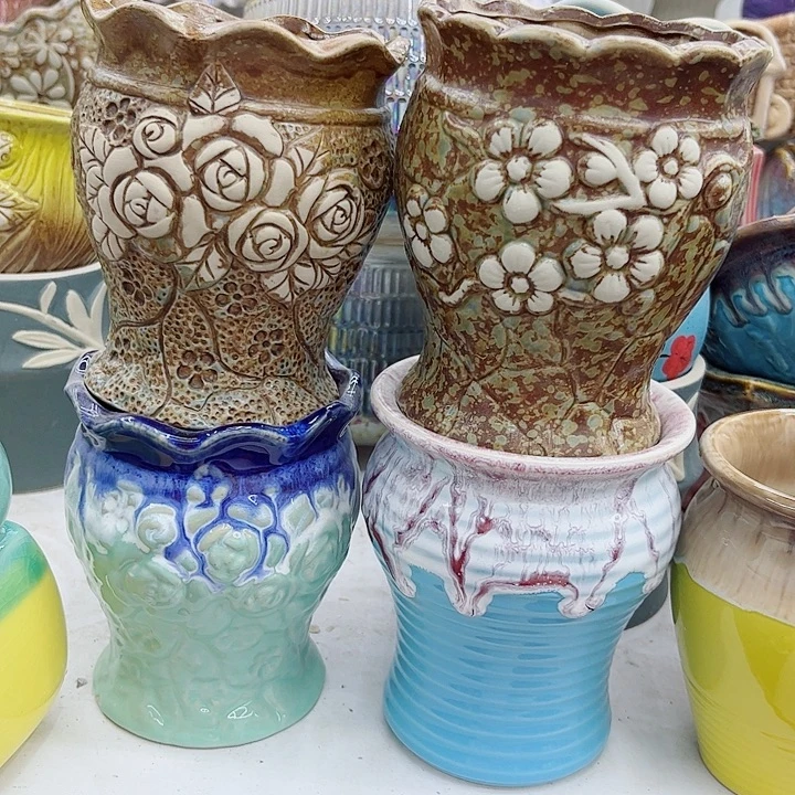 多肉绿植陶瓷花盆9.9包邮，有孔