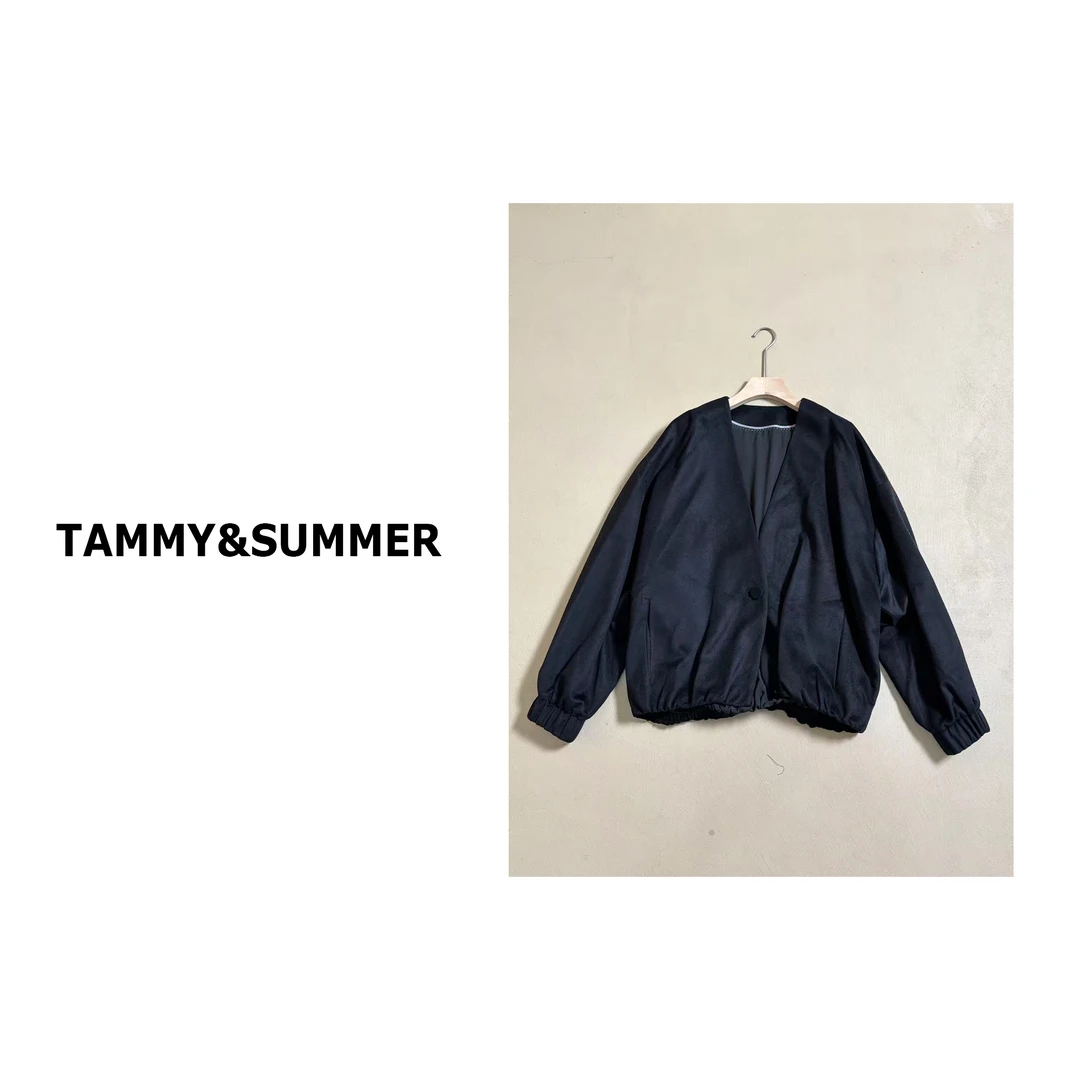 【Tammy&Summer】羊绒混纺宽松百搭松紧下摆时尚V领羊毛外套68139
