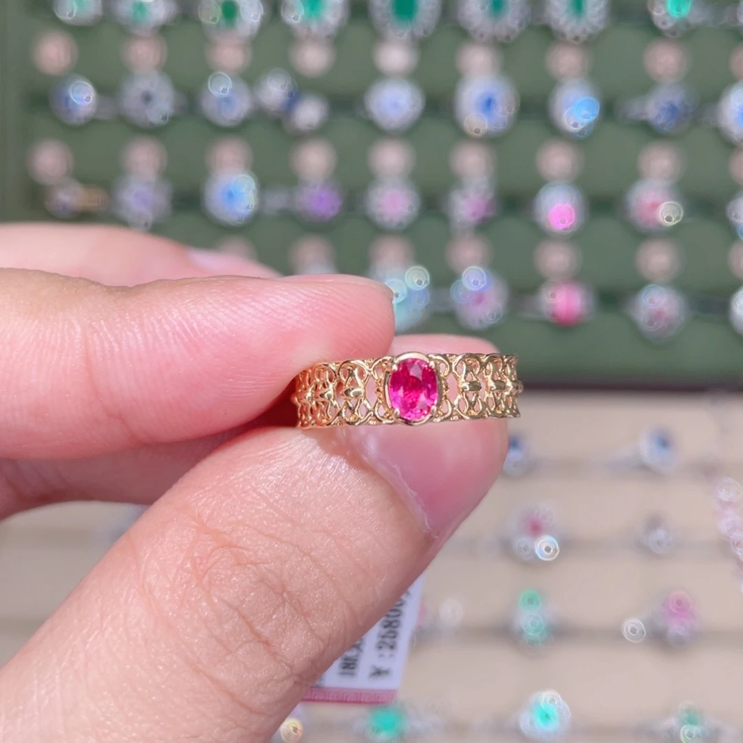 红宝石戒指18K金镶嵌0.48ct 无烧