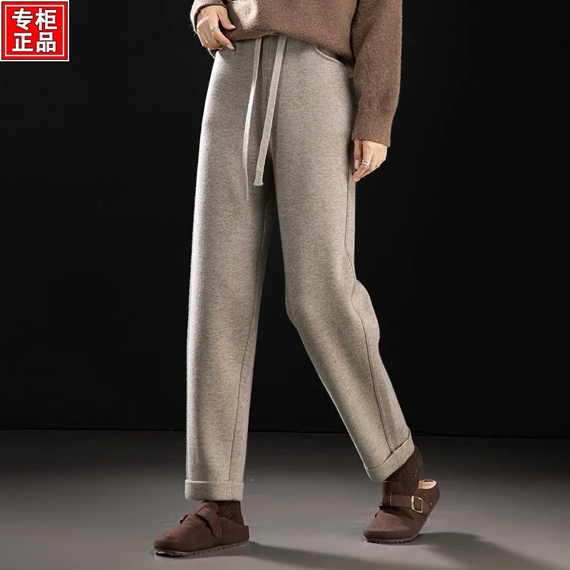 哥弟阿玛施官方秋冬羊毛裤哈伦裤女松紧腰小个子针织萝卜休闲裤子