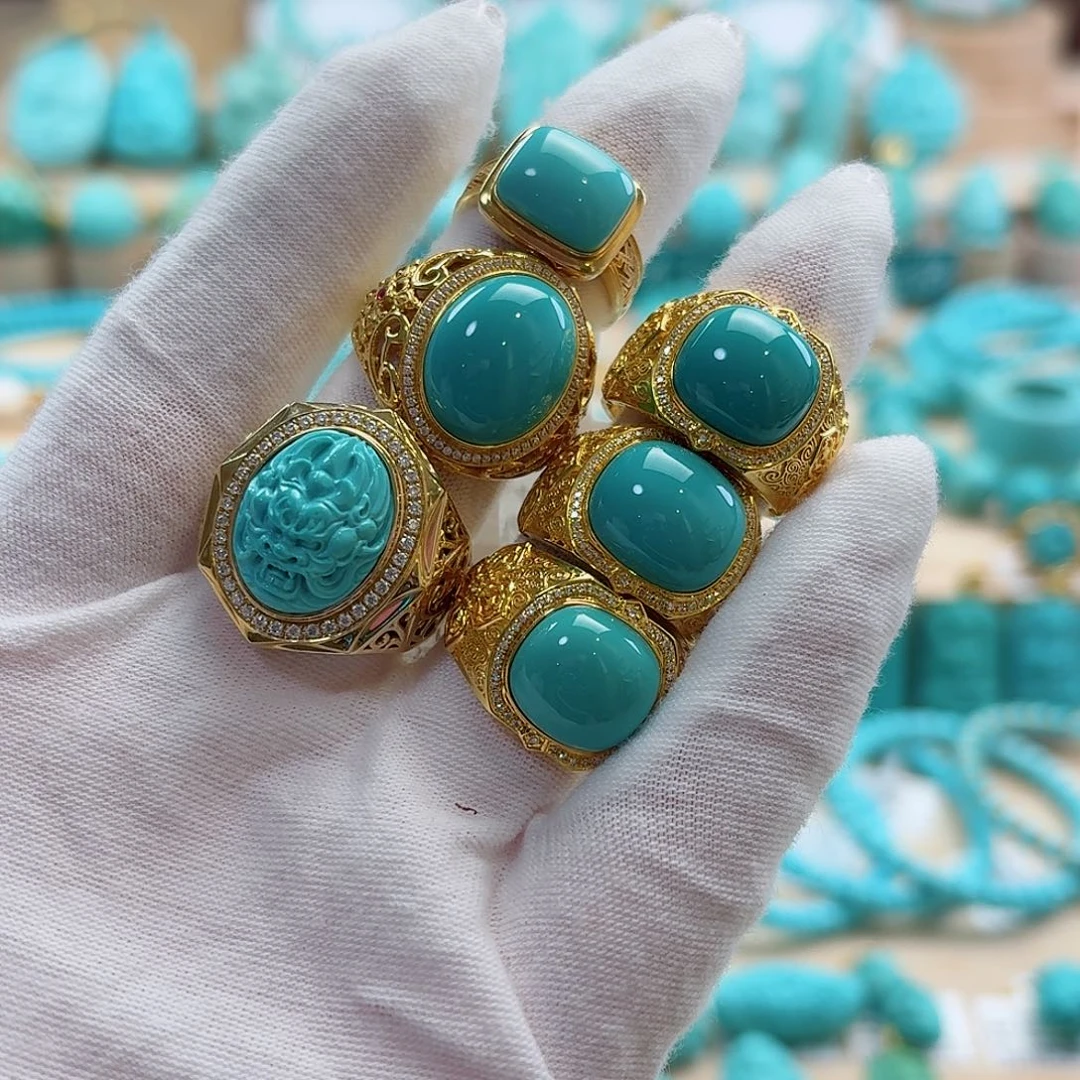 绿松石18K金镶嵌珠宝奇石