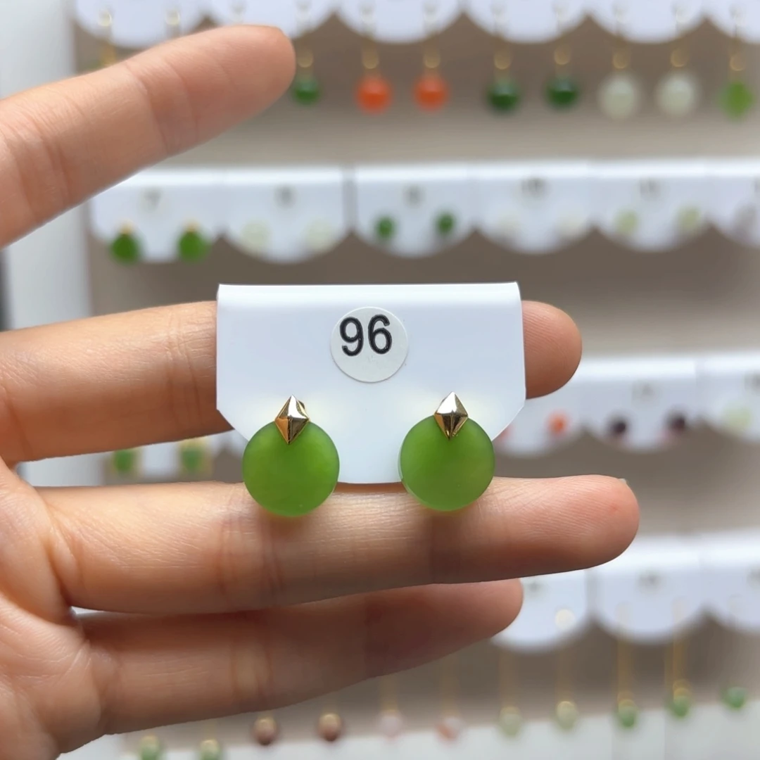 和田玉银S925镶嵌耳饰