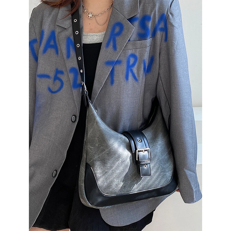 150小众设计新款女包牛仔复古马鞍包通勤百搭单肩斜挎包