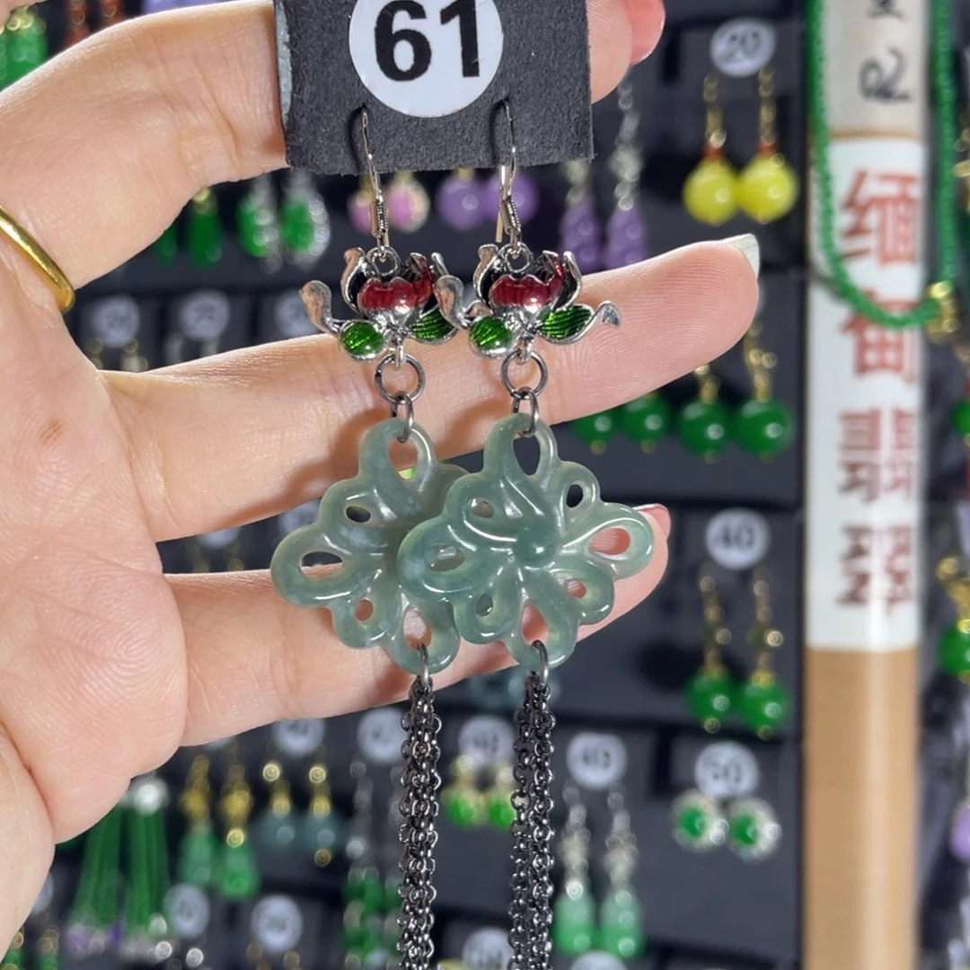 银S925镶嵌翡翠耳饰61