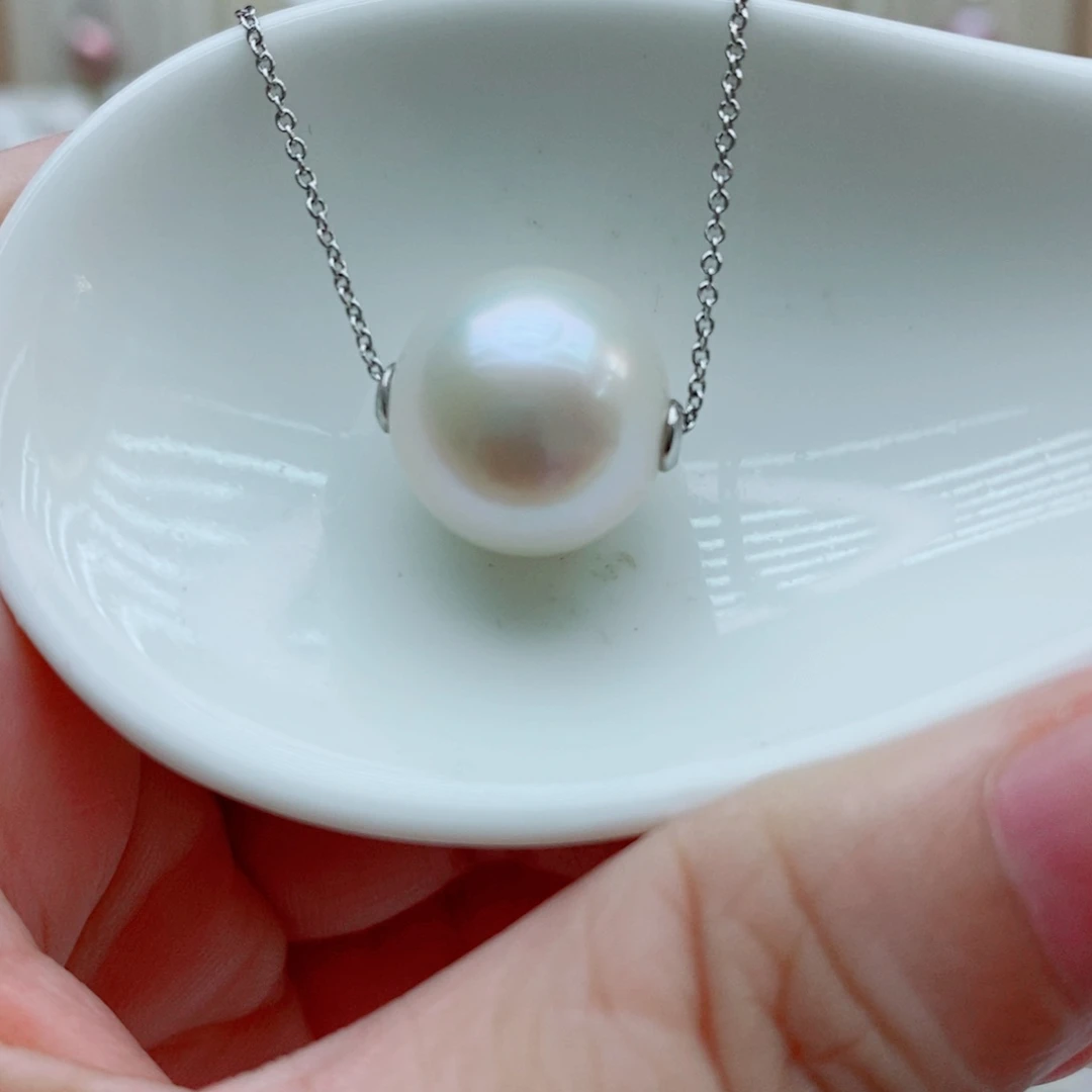 淡水珍珠银S925镶嵌吊坠(赠链)13.6mm