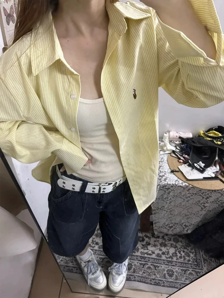 9-0542/黄色条纹刺绣防晒衬衫