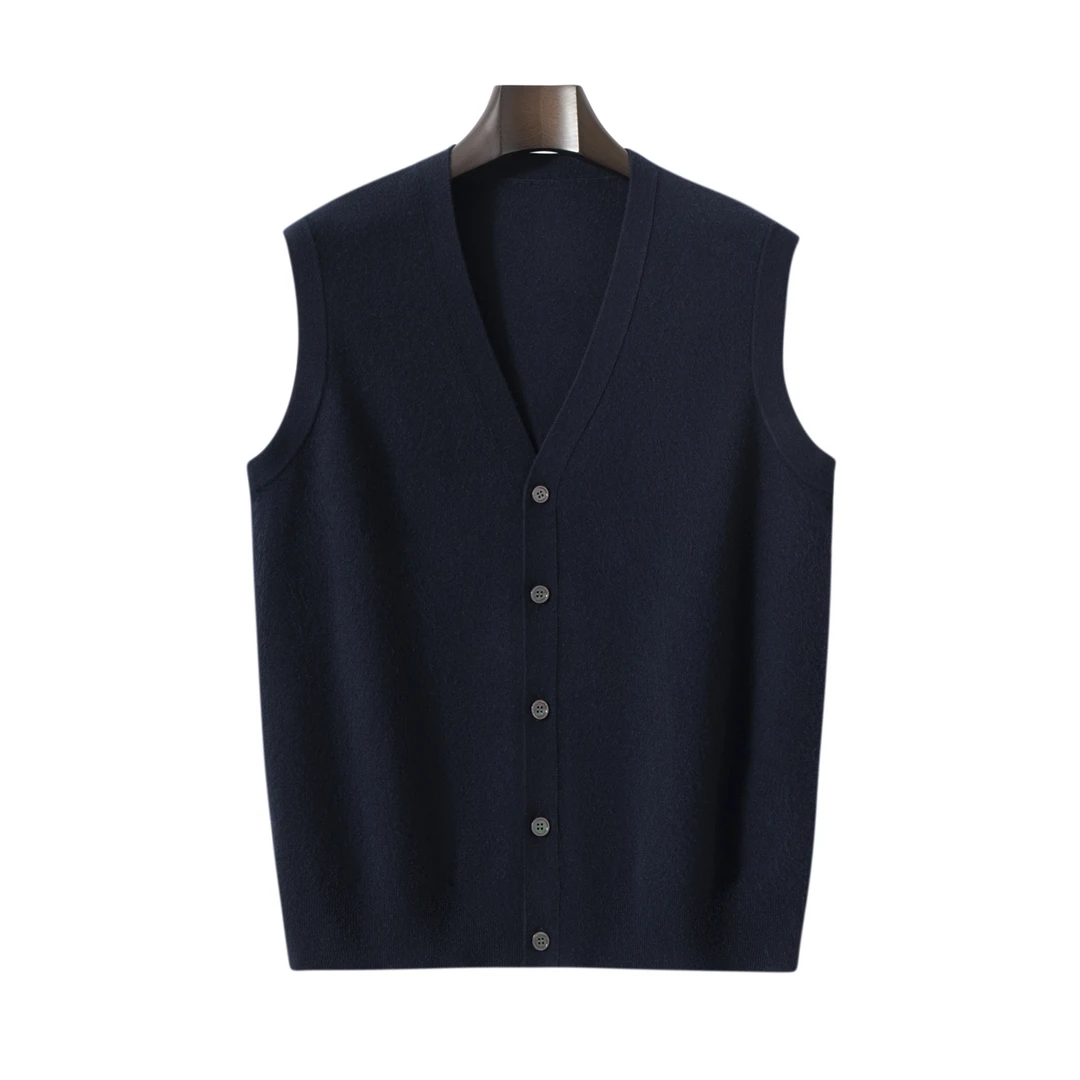 【不议价】100%精仿山羊绒男士V领宽松型商务休闲加厚保暖开衫背心
