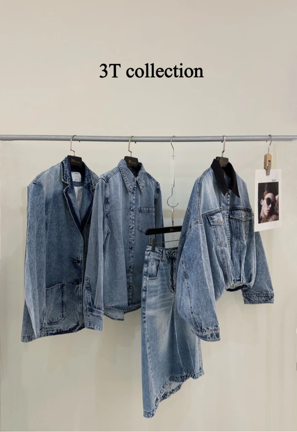 iIEWUOY/有尾女装撞色领糯米牛仔短款夹克女休闲宽松外套Y2325110