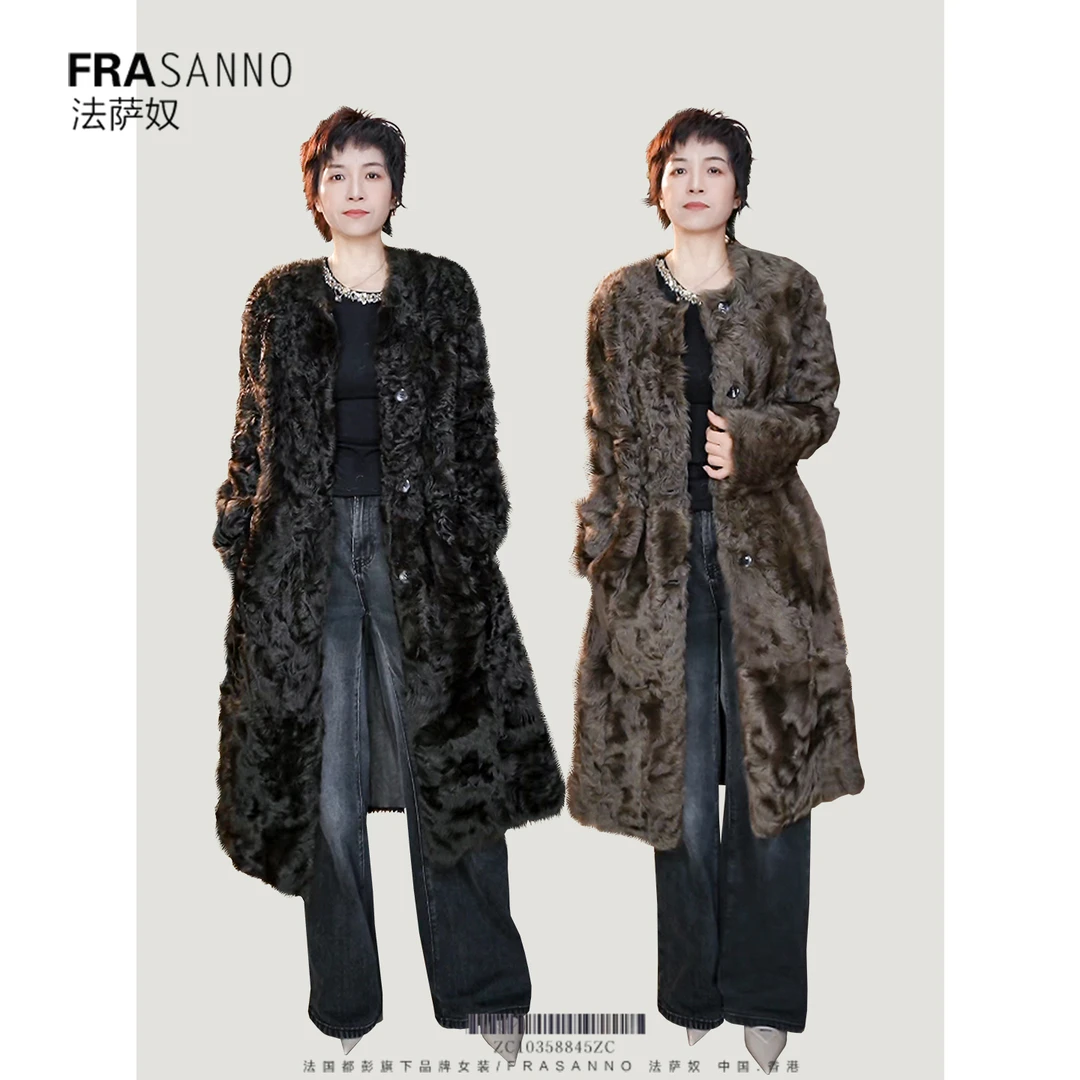 FRAsanno【一生之美】小湖羊两面穿皮毛一体女外套中长款冬新款时尚