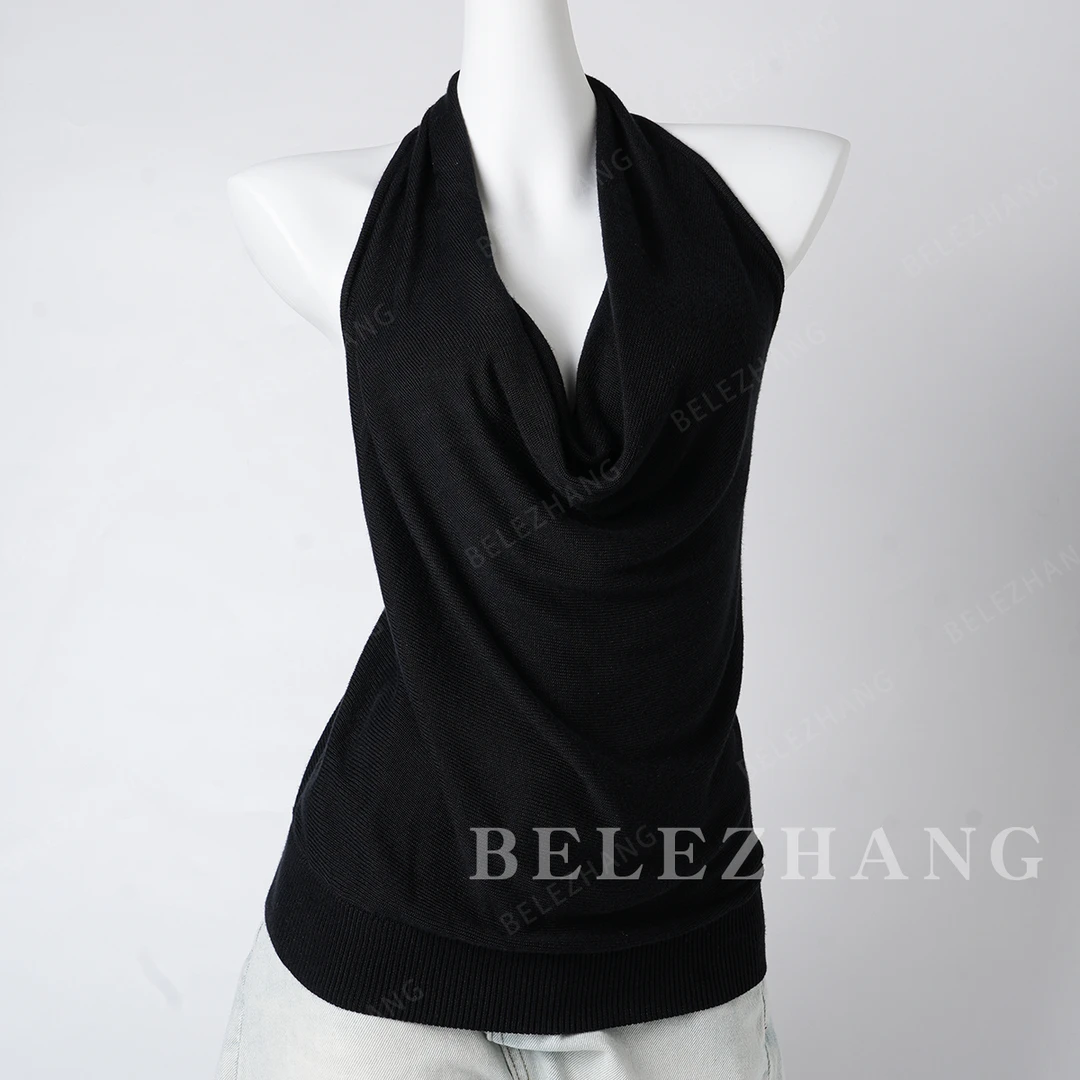 BELE ZHANG  夏季外穿无袖松显瘦设计感荡领挂脖吊带背心-0993