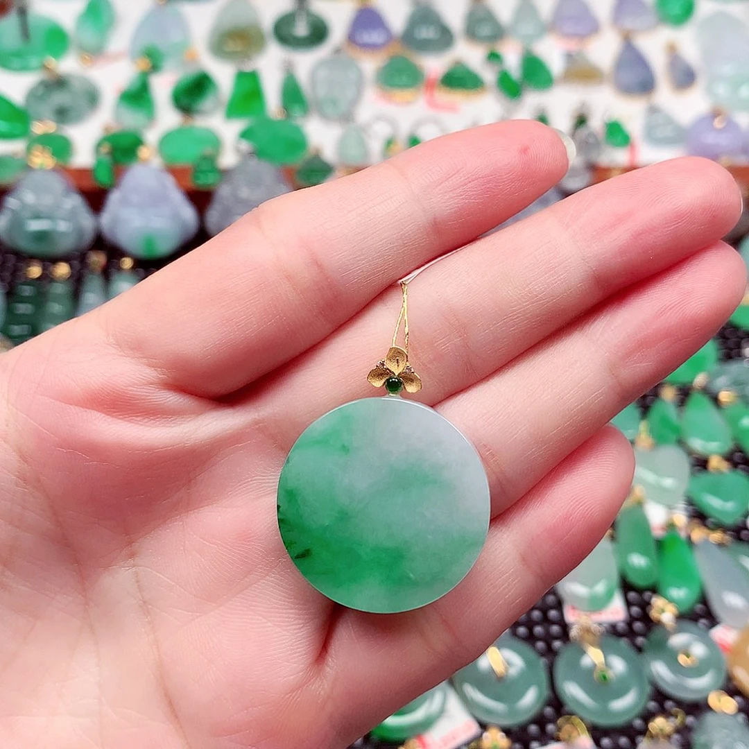 翡翠18K金镶嵌吊坠(不含链)