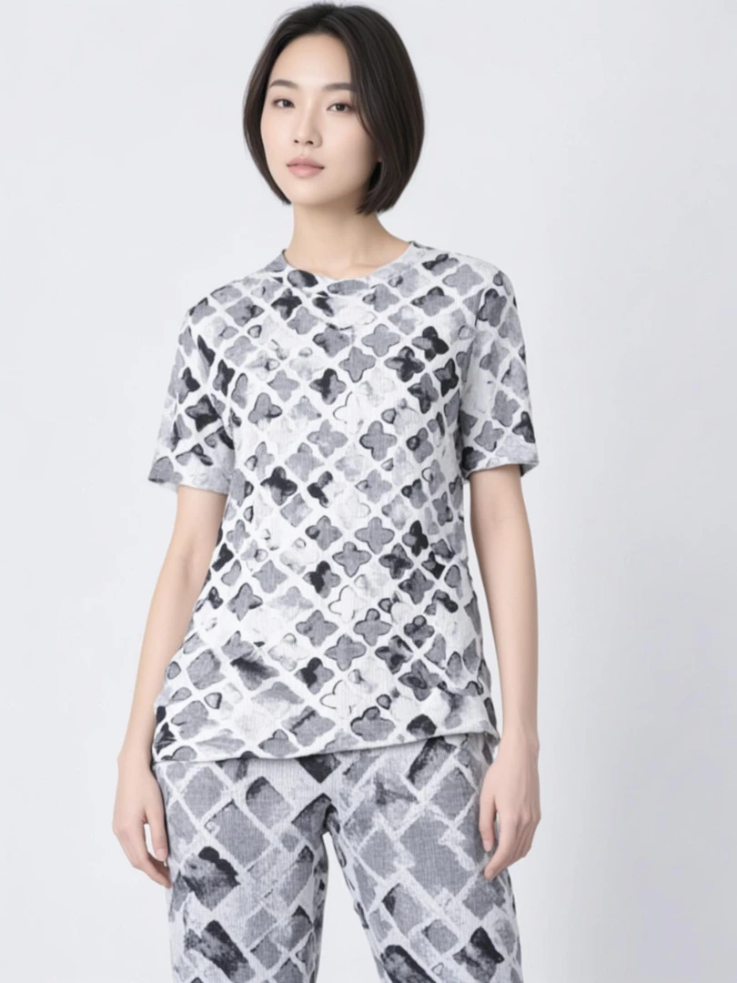 李子木先生洋气百搭上衣女印花设计感短袖休闲「旅行穿搭」C6213