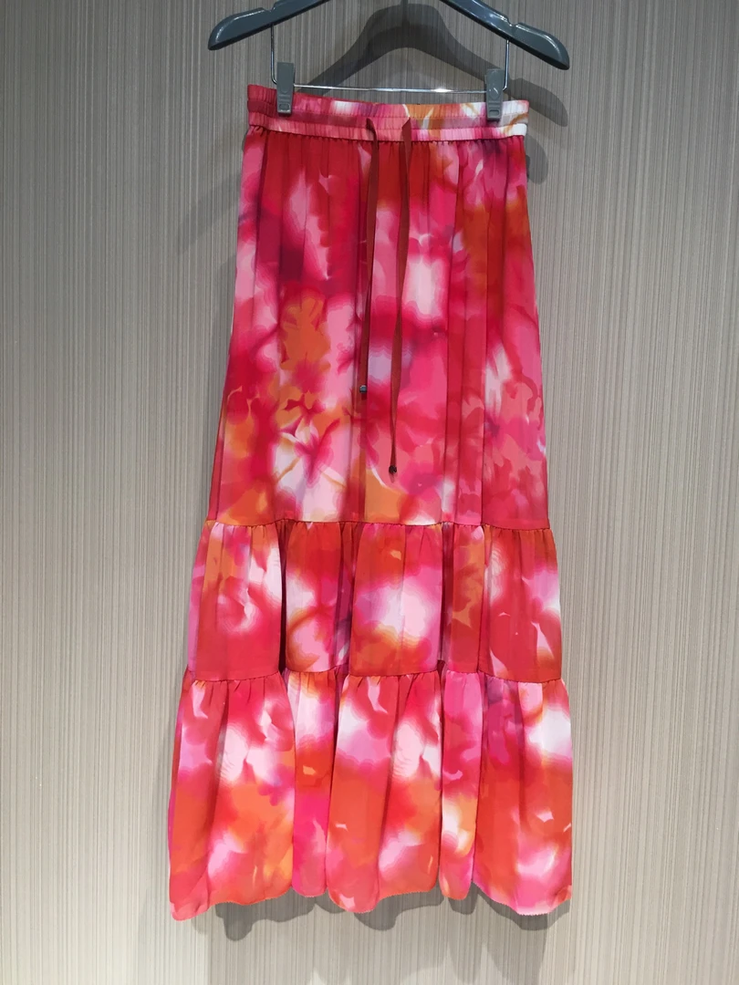 女士显瘦高腰度假风法式半身裙渐变碎花裙1200355-835