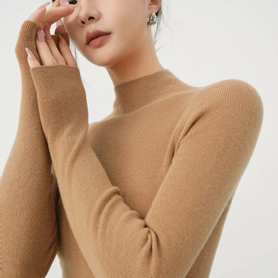 [半高领]-100%精纺美丽诺羊毛衫-可机洗