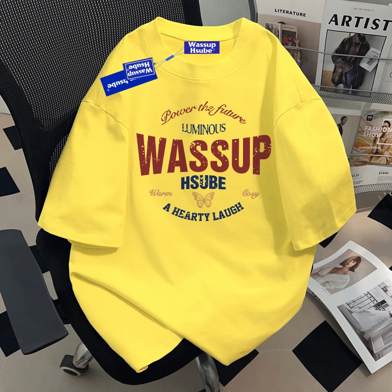 WASSUP HSUBE美式休闲重磅纯棉短袖T恤夏季潮牌宽松青少年上衣服
