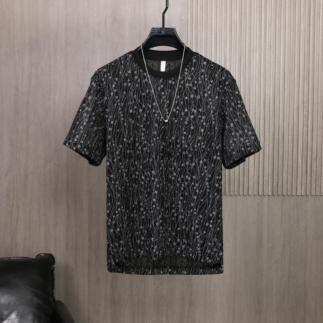 男士时尚休闲夏季潮流个性设计印花透气半袖国风宽松圆领短袖T恤
