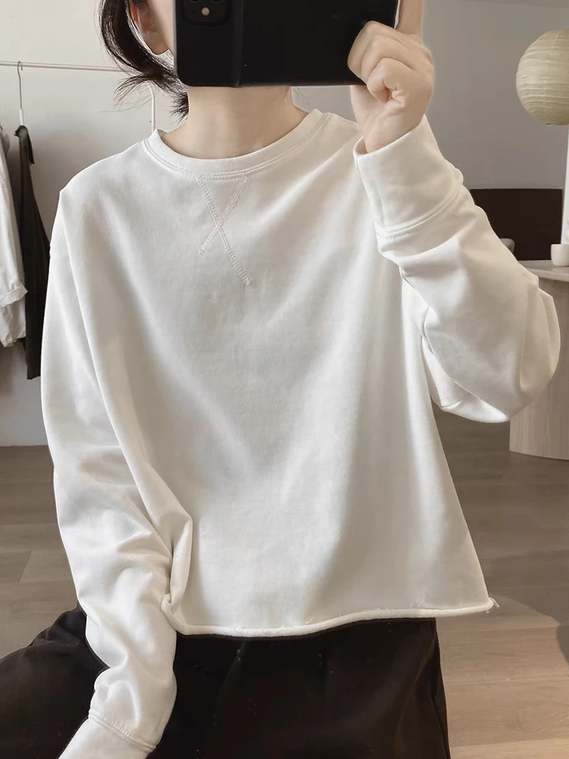 （正版）简约卫衣外套女士春秋季新款宽松显瘦韩版基础款圆领棉质