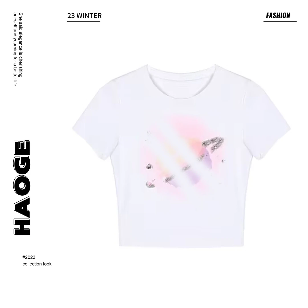 【大潘优品】星球T恤X3TX7191卡通印花圆领短袖T恤上衣女莫奈花园风