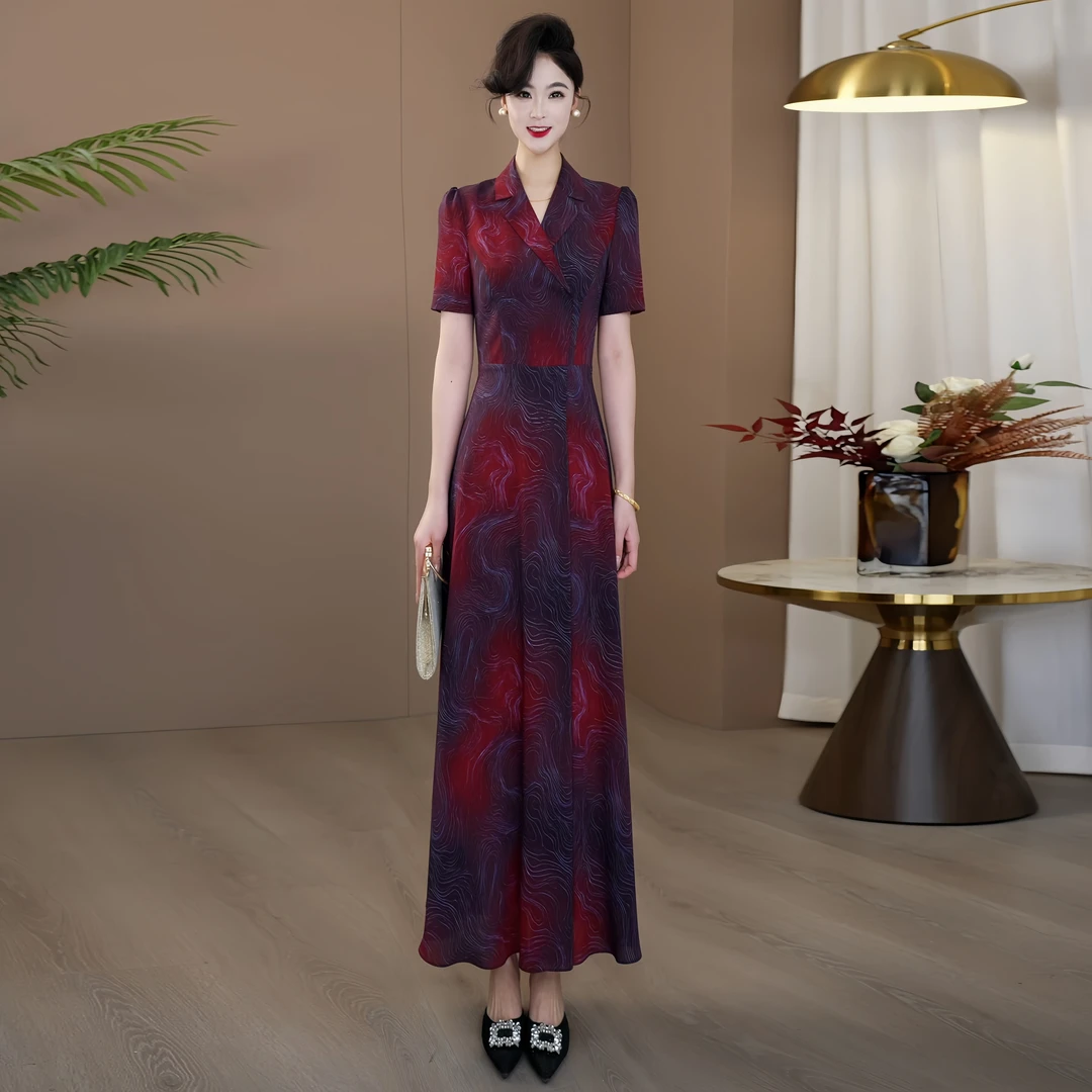 【现货】洋气夏季连衣裙2025凉感太妃段时尚流云纹显瘦气质长裙143