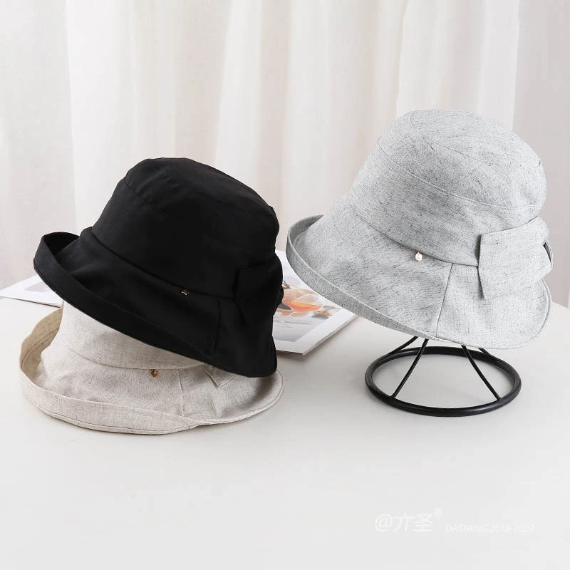帽子女礼帽渔夫帽显脸小太阳帽防紫外线骑车防晒帽大檐遮阳帽蝴蝶
