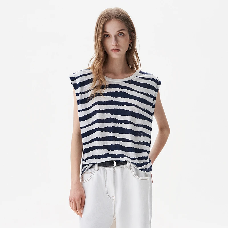 IRO Night 亚麻条纹无袖圆领宽松海军风度假法式轻奢25春夏新款