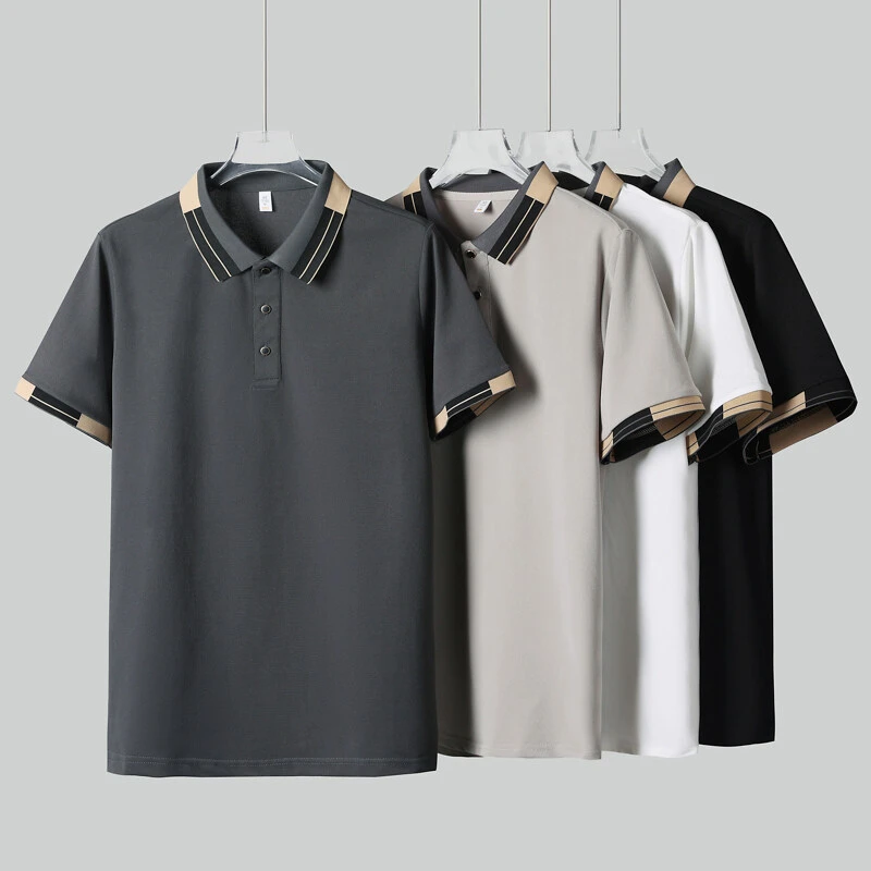 男士简约夏季薄款纯色商务翻领短袖Polo衫高温定型透气修身短袖