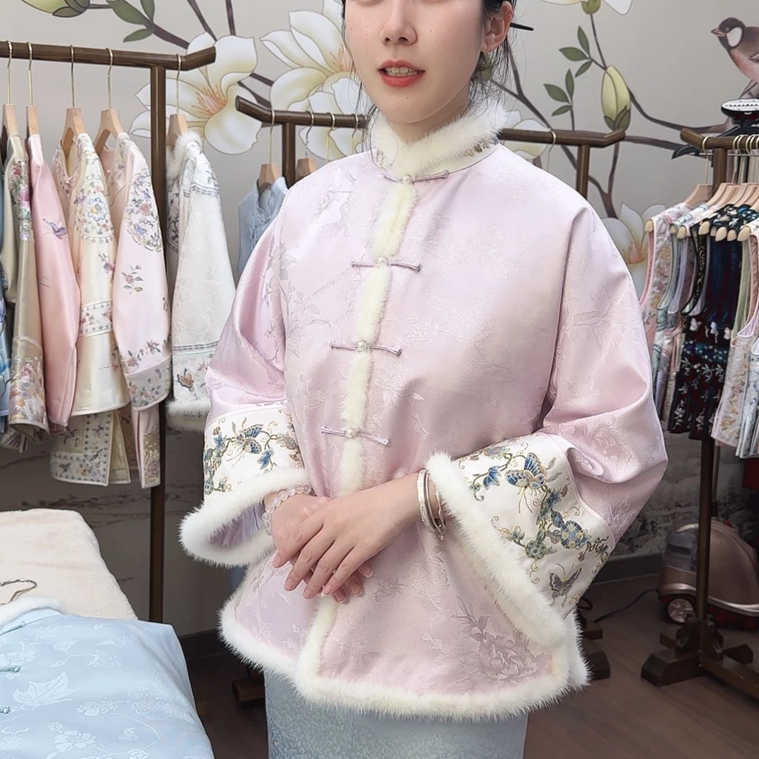 刺绣9.立领粉紫色上衣棉服