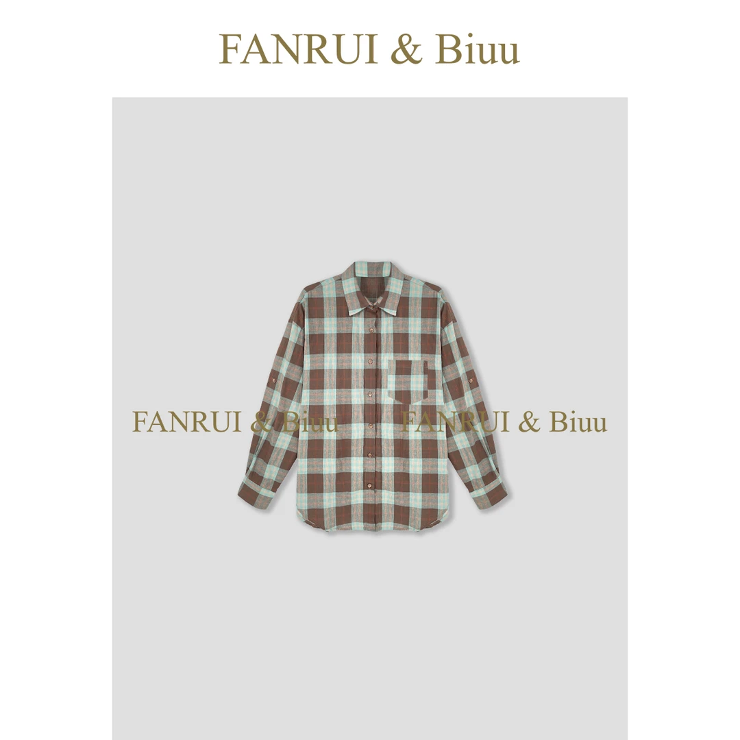 FANRUI/泛芮「像素格间」宽松外搭衬衣美式复古格纹撞色衬衫B17403