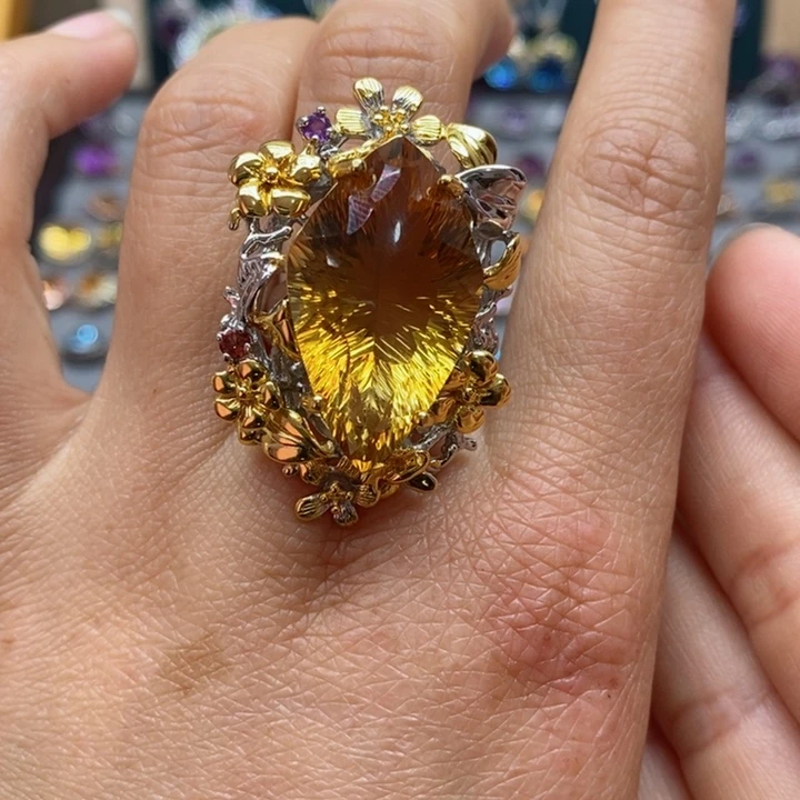 水晶戒指银S925镶嵌j*y天然水晶戒指