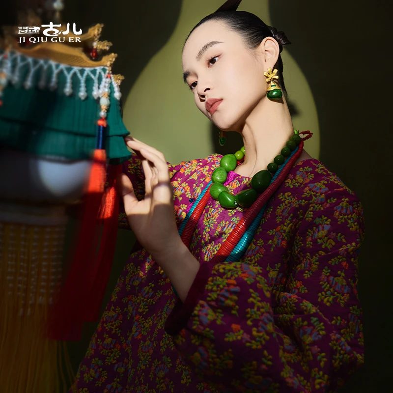 吉丘古儿等花开连衣裙龟背廓形新中式改良上衣新年春款G251Y026