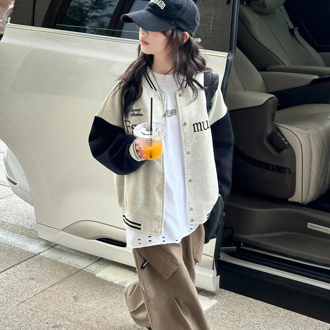 女童棒球服外套休闲百搭秋装儿童学院风宽松上衣潮流春秋韩版大童