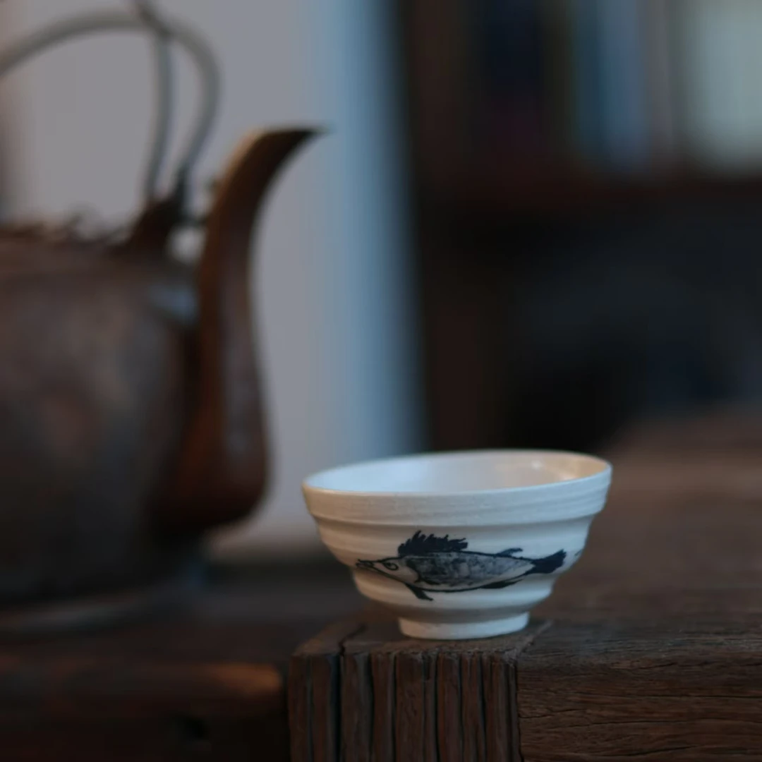 【夷嘉茗友】青花杯，纯手工斗笠杯