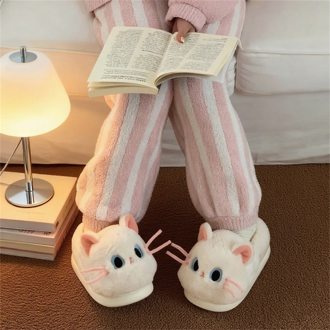 细细条 少女心软萌可爱小猫咪室内棉拖鞋女冬居家保暖舒适毛毛鞋