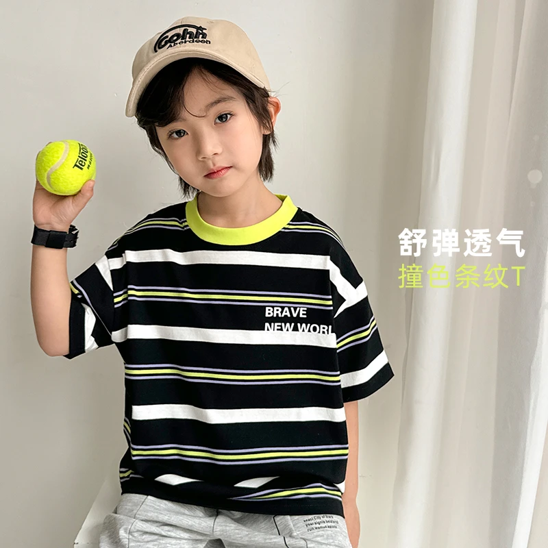 【色织条纹】男童短袖T恤夏季新款中大童薄款透气上衣|25ba10