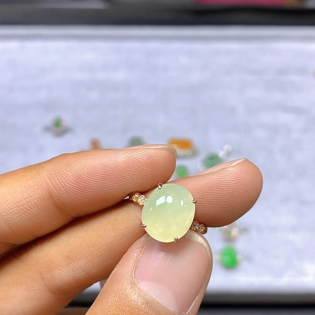 翡翠戒指银S925镶嵌25号