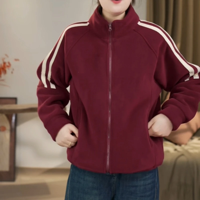 新款加绒加厚时尚休闲运动百搭立领双面开衫外套LK2507886