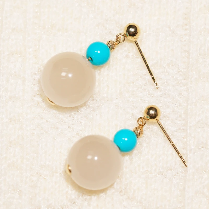 18k金藕粉绿松石时尚百百搭耳钉