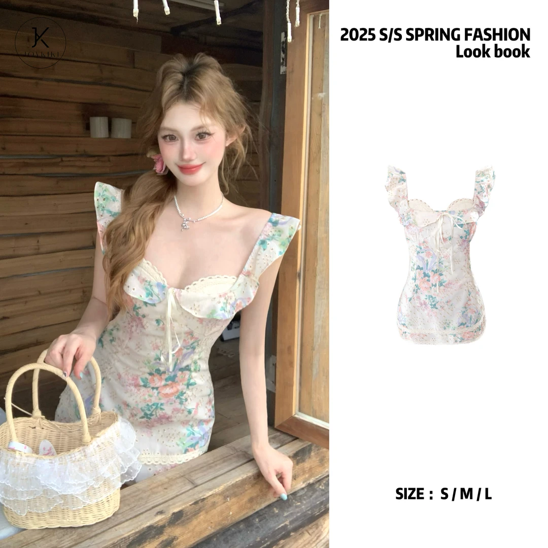 【JOYKIKI 清清!】【油画花海】辣妹印花少女甜美连衣裙W24AP138WE