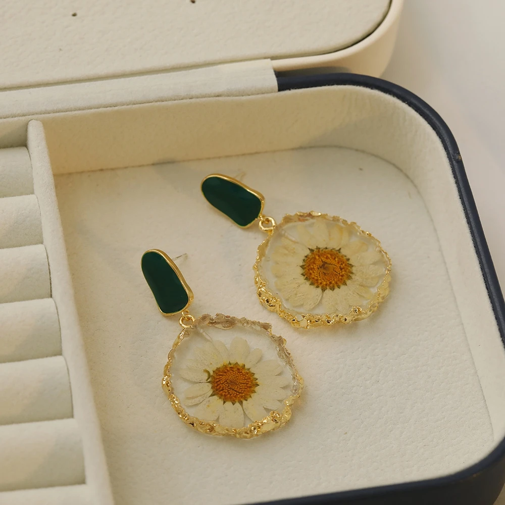 铜合金亚克力耳饰 CEGANA铜镀金永生干花耳饰ins耳钉小众