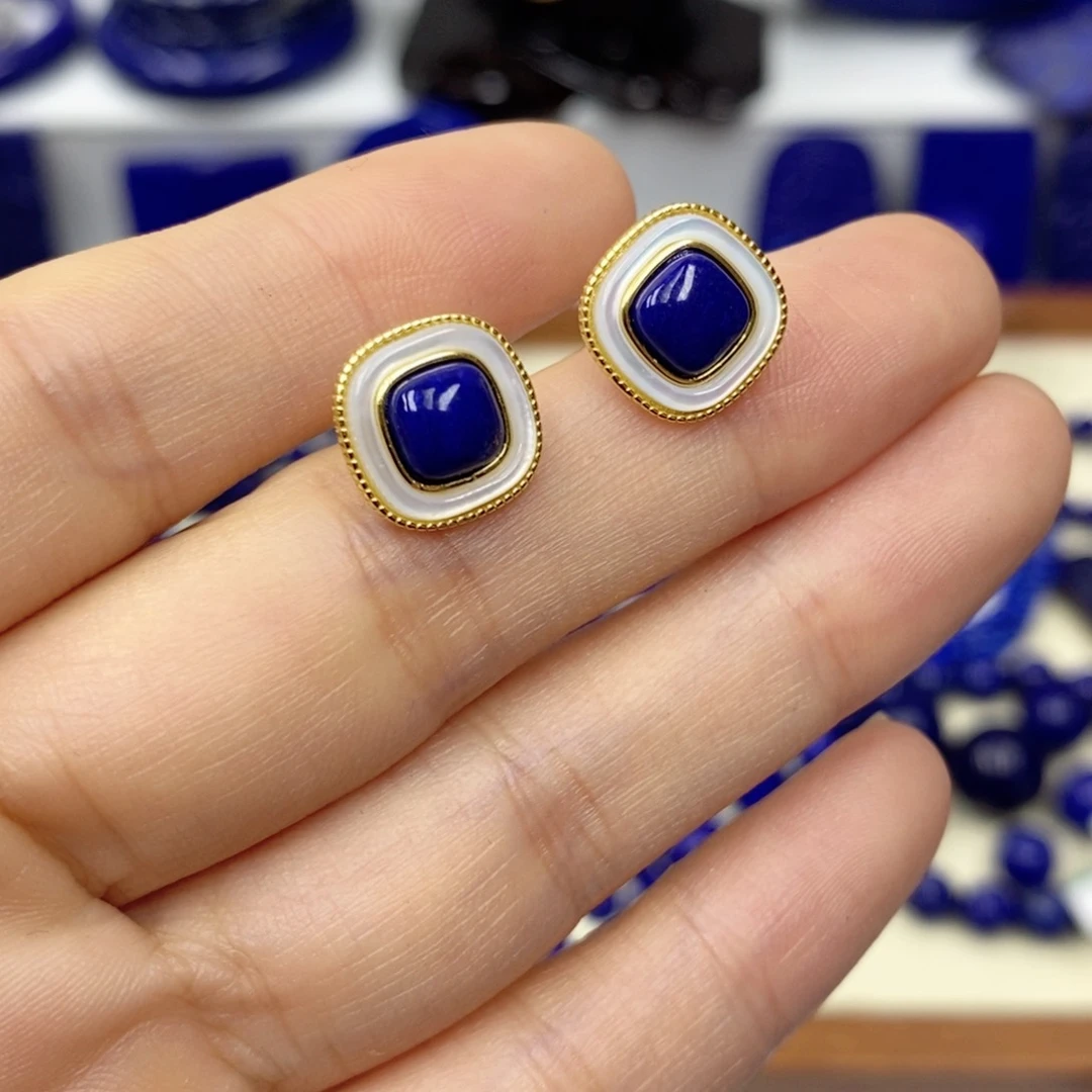 青金石耳饰银S925镀金镶嵌