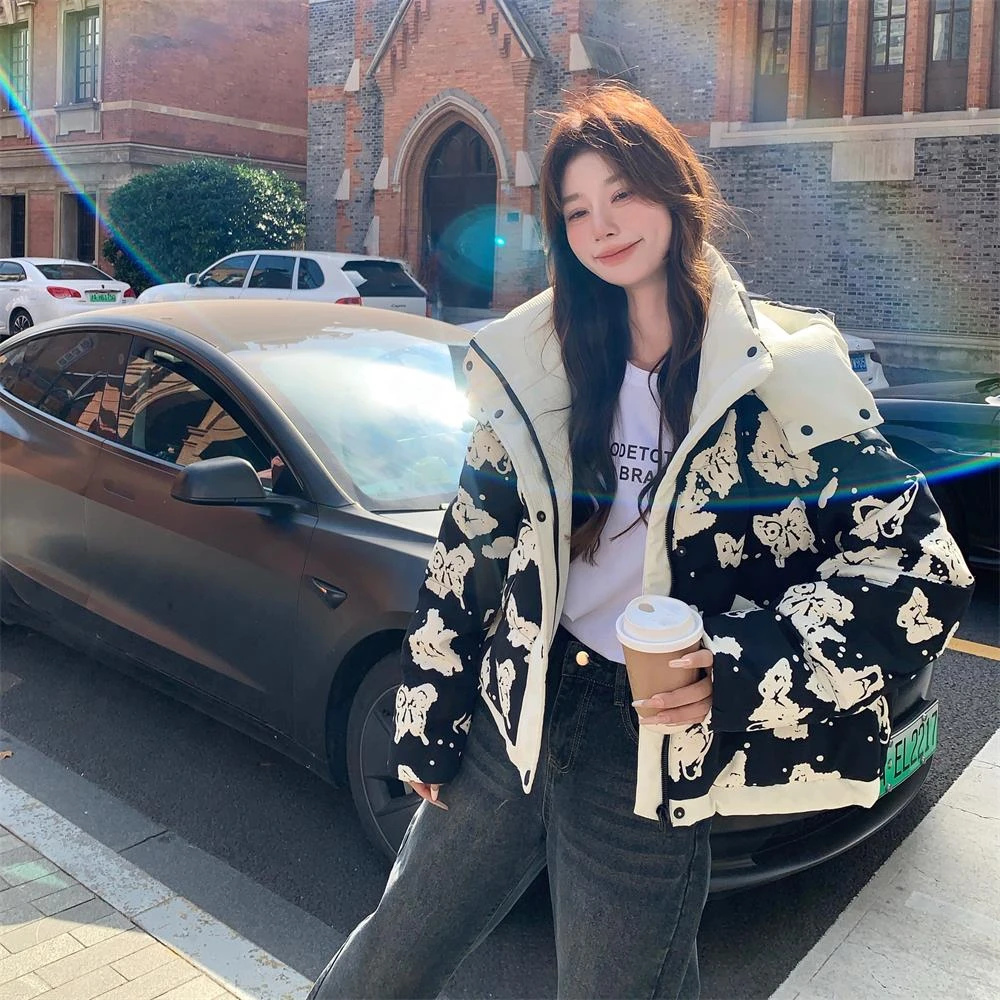 高级感碎花羽绒服女冬季新款重工加厚保暖白鸭绒小个子面包服外套