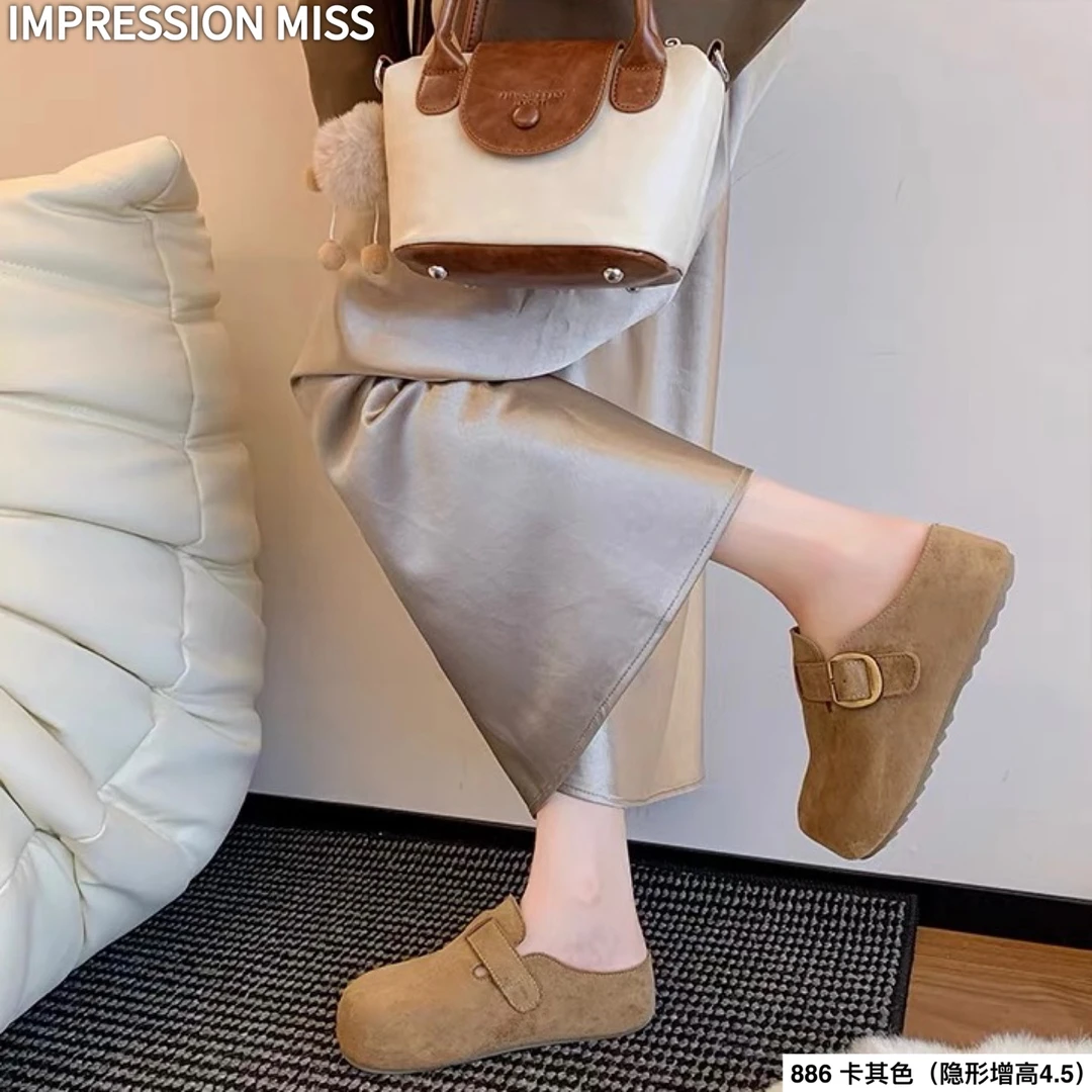 （886）超火百搭包头半拖2025秋冬搭扣厚底卡皮巴拉勃肯鞋