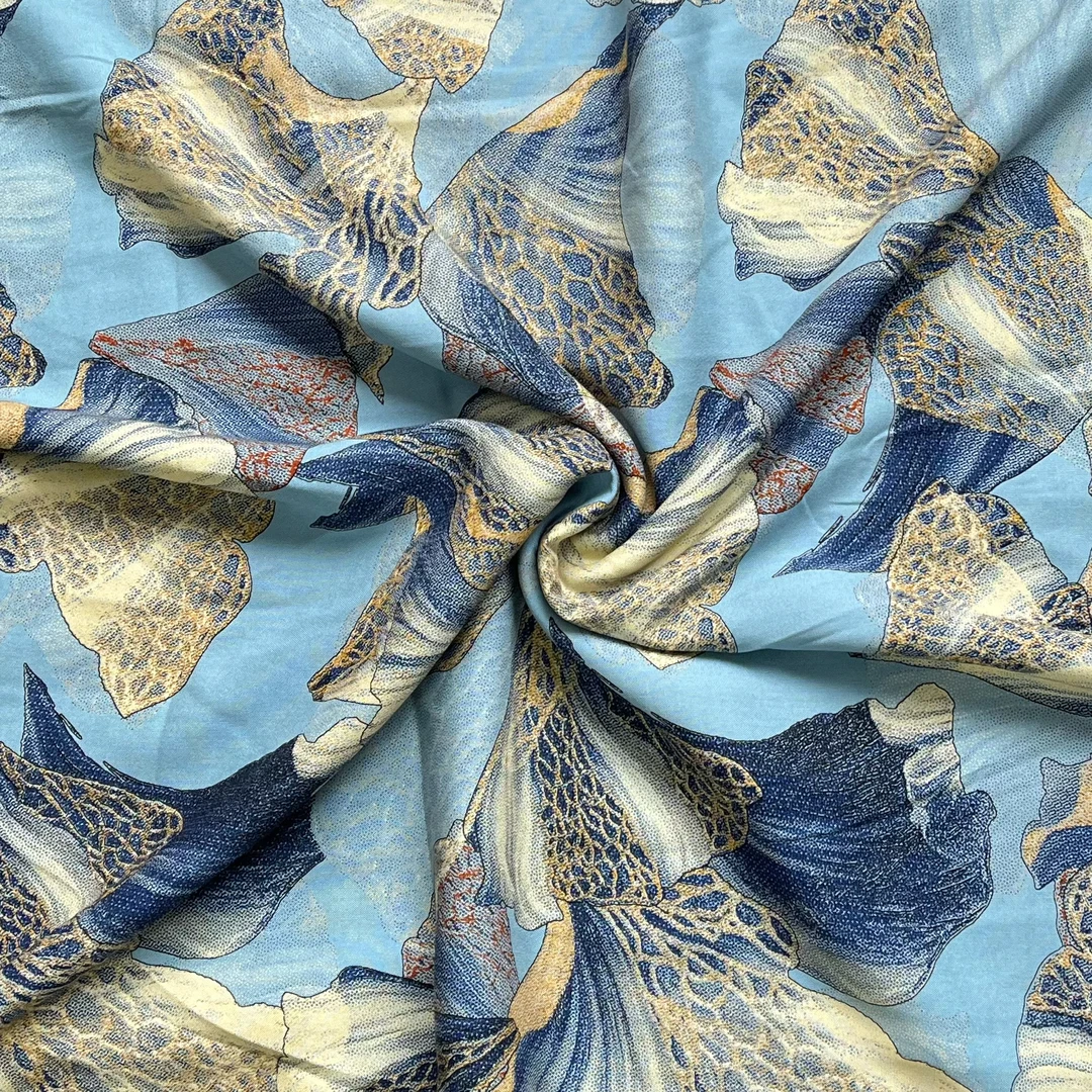【云锦1店】25111-4号 雕印棉绸浅蓝底豹纹银杏叶 服装布料面料